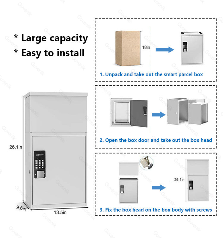 Guvelink Tuya Waterproof Smart Parcel Delivery Box Outdoor Parcel Dropping Smart Mailbox Parcel Delivery Box